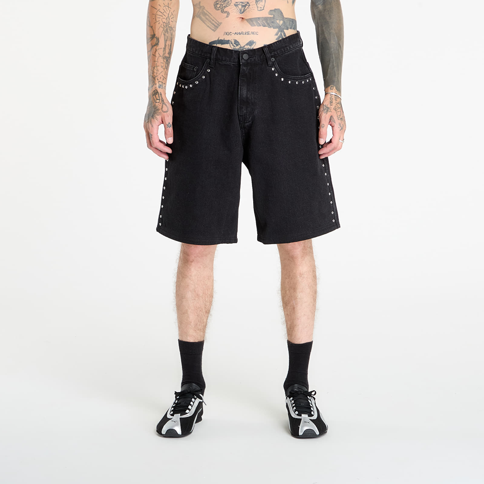 Pantaloni scurți PLEASURES Daft Club Lucky Studded Jorts Black 32