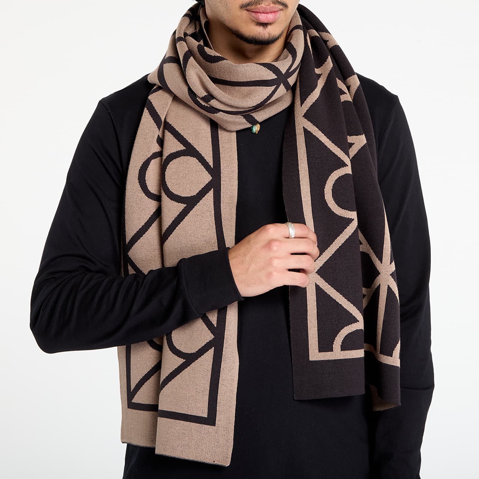 Tørklæder til mænd Calvin Klein Emblem Aop Jcq Fine Scarf Black