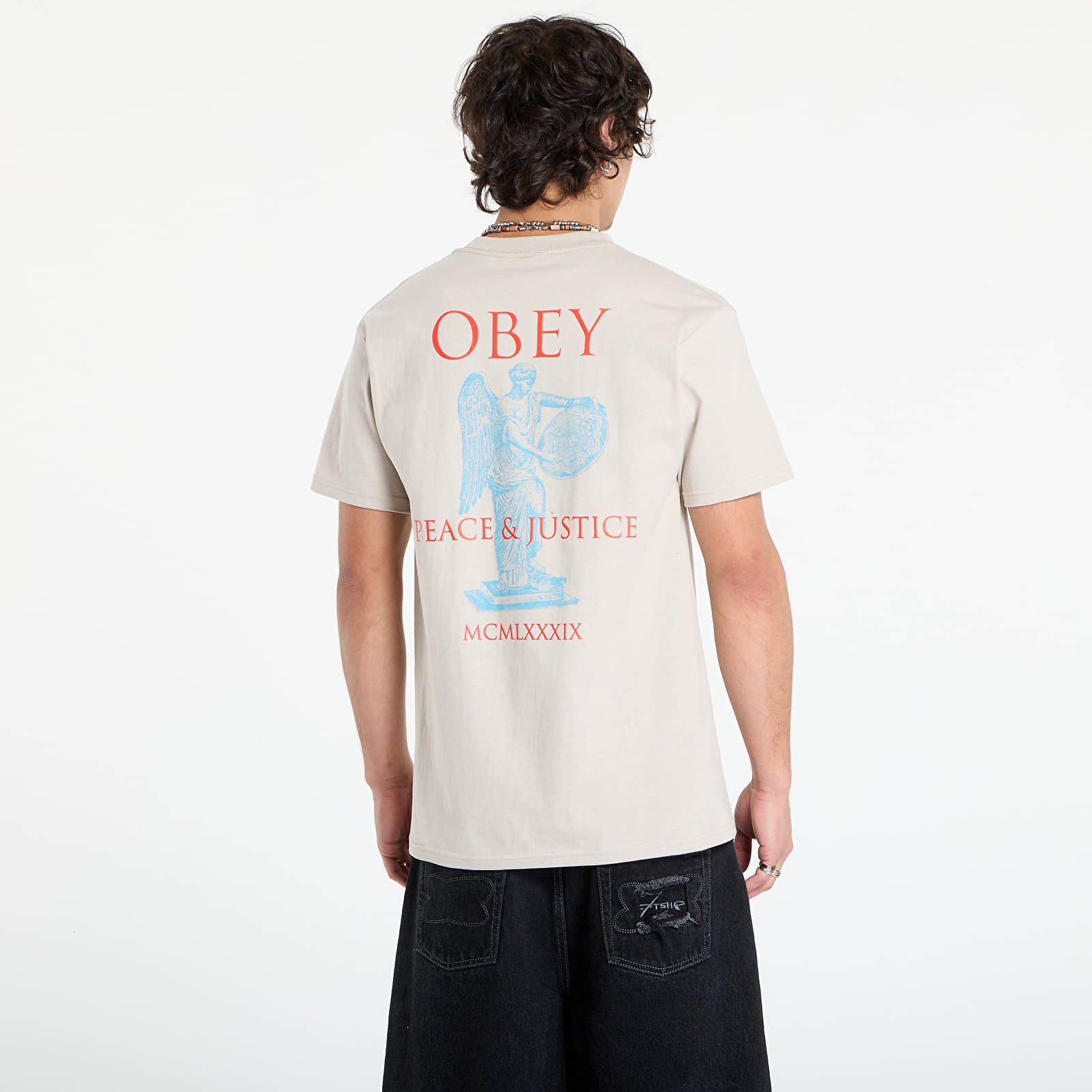 Majice T-shirt OBEY Peace & Justice Statue Tee Silver Grey