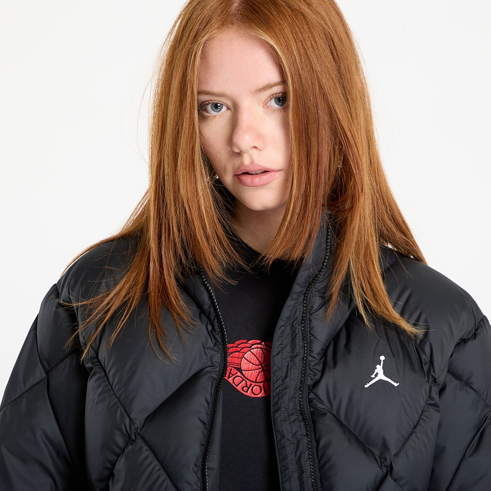 Páperové bundy Jordan Brooklyn Women's Quilted Puffer Jacket Black/ White