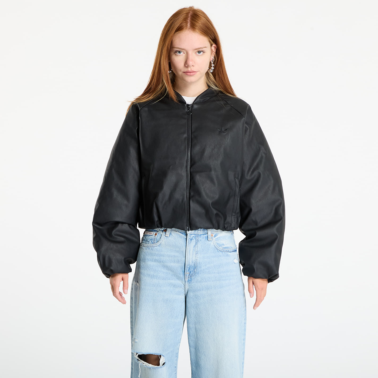 Bomberjoped adidas Pleather Bomber Synthetic Down Jacket Black