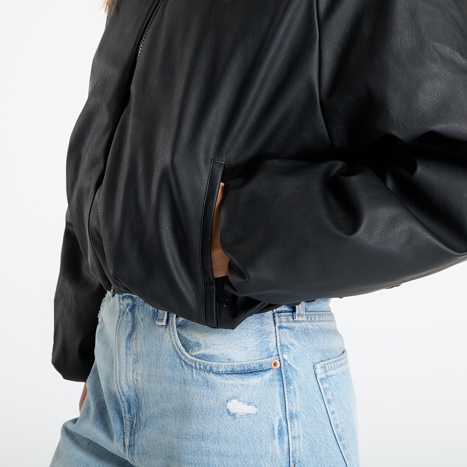 Bomberjoped adidas Pleather Bomber Synthetic Down Jacket Black