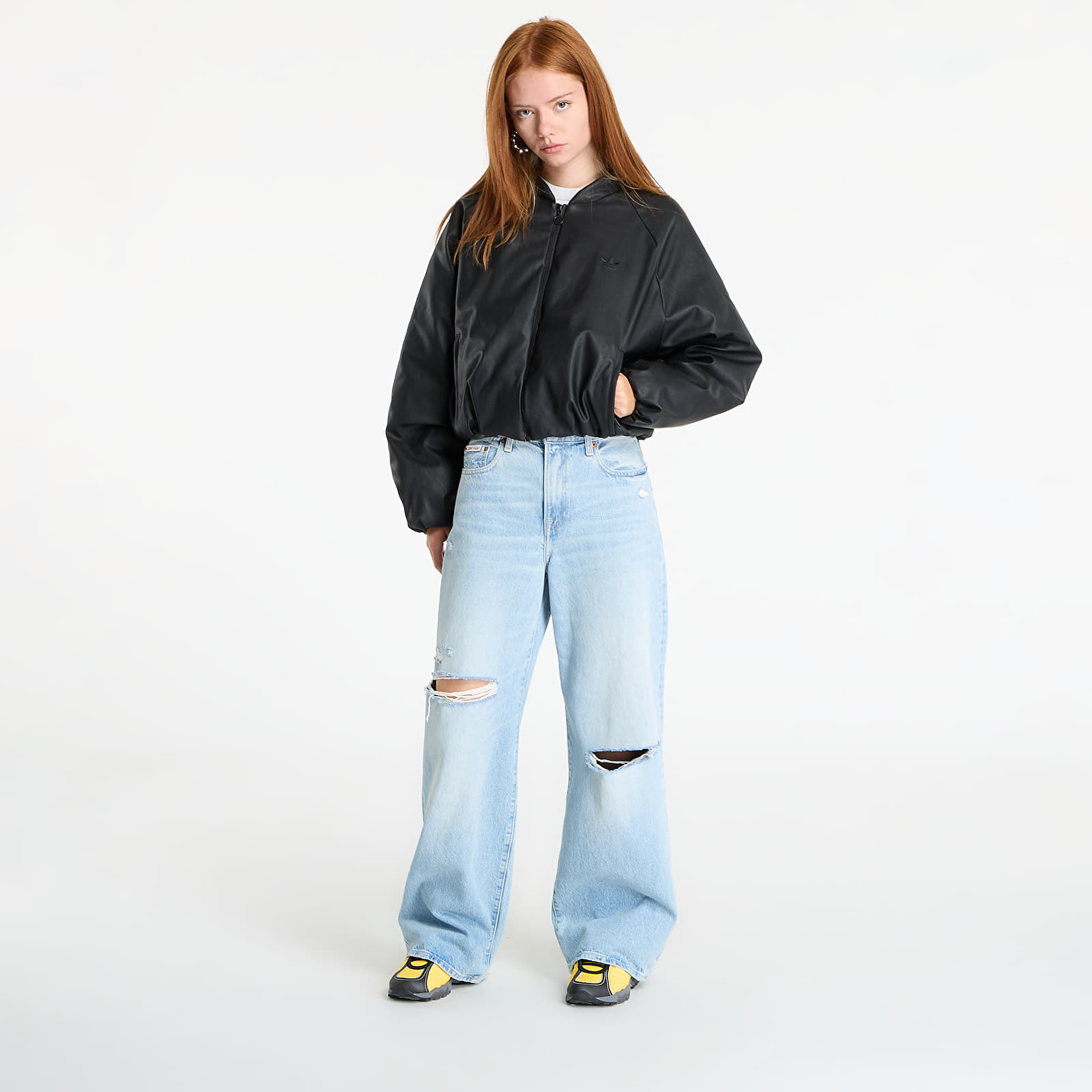 Bomberjoped adidas Pleather Bomber Synthetic Down Jacket Black