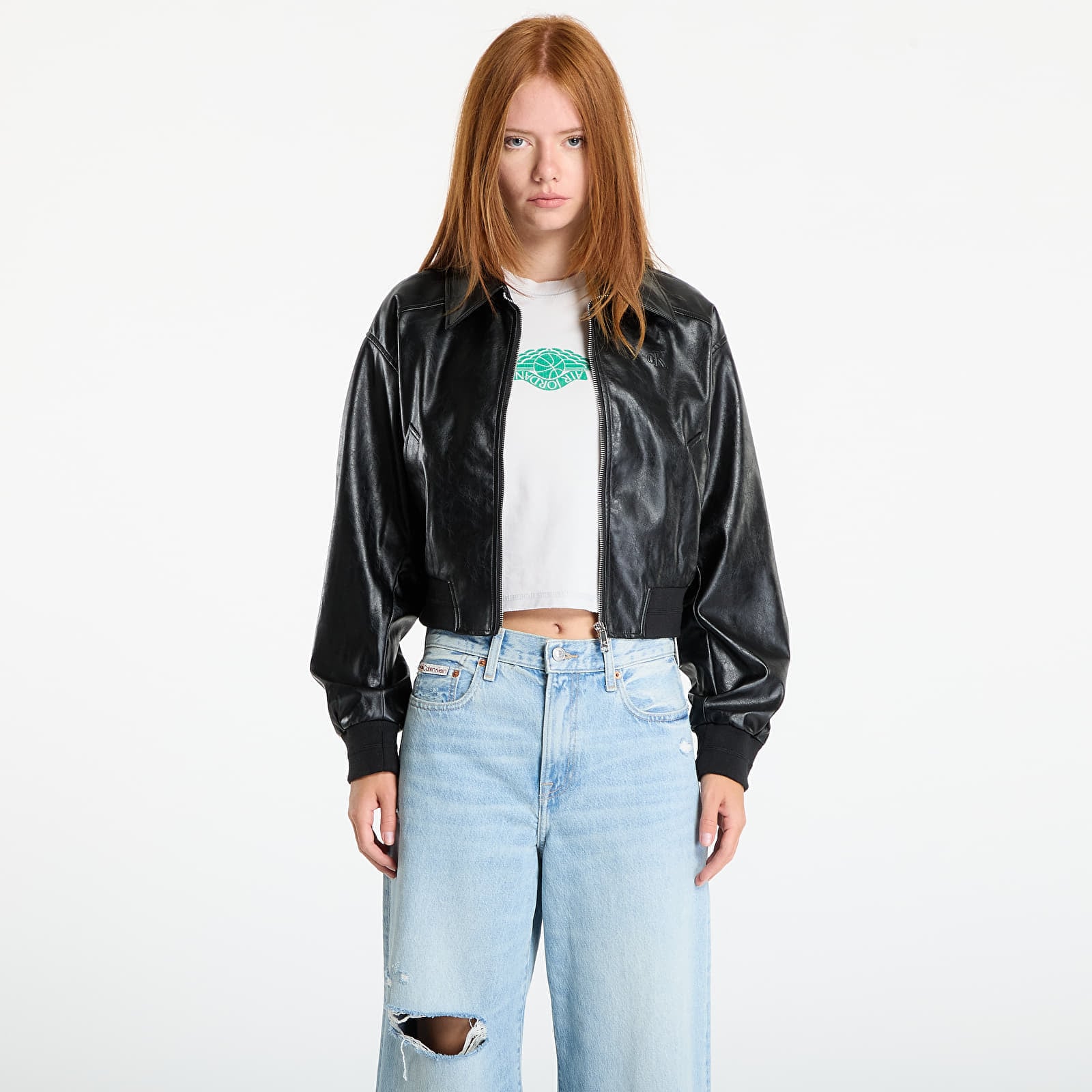 Jachetă Calvin Klein Jeans A-Cropped Crinkle Jacket Black M