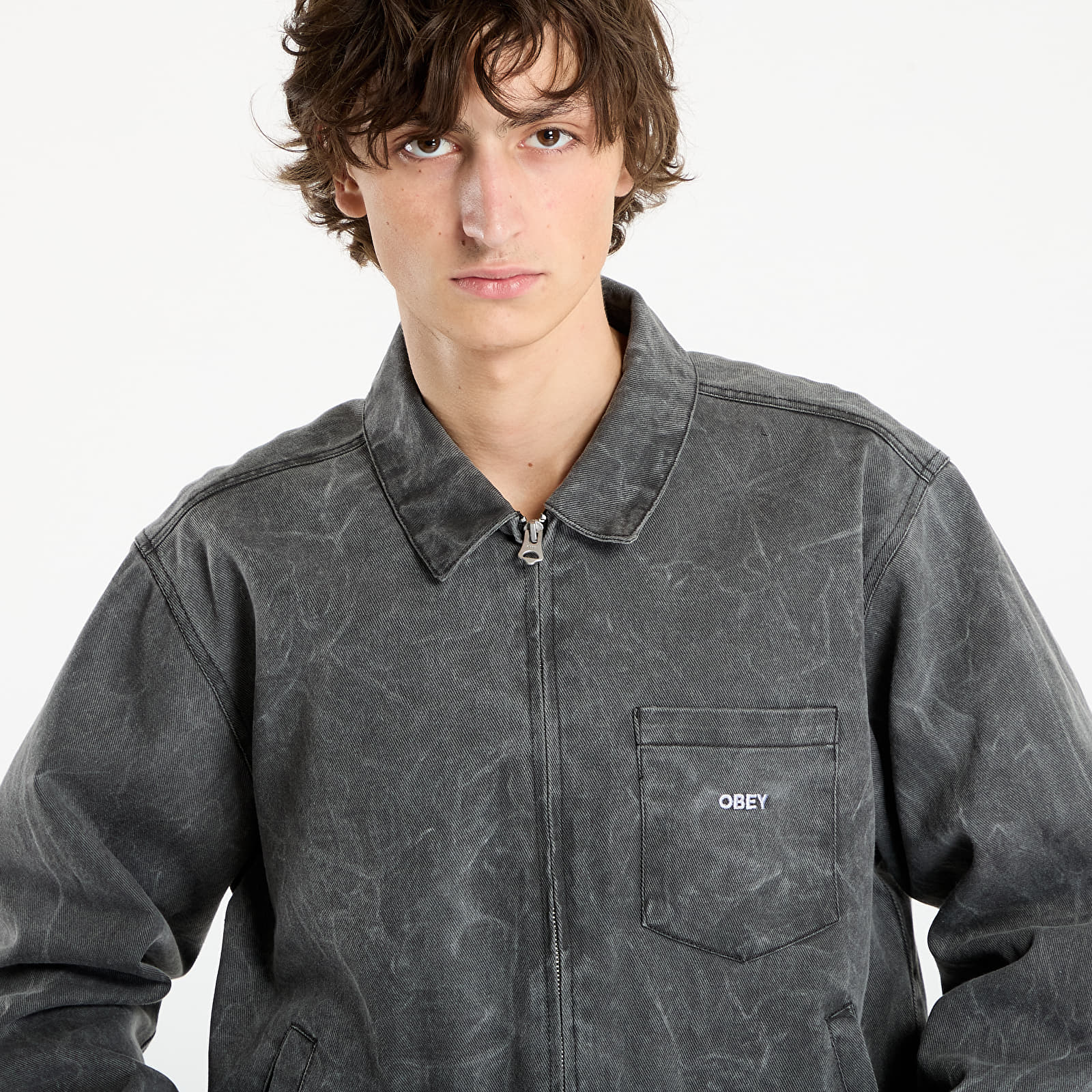 Jackets OBEY Workman Zip Jacket Black Wrinkle Wash