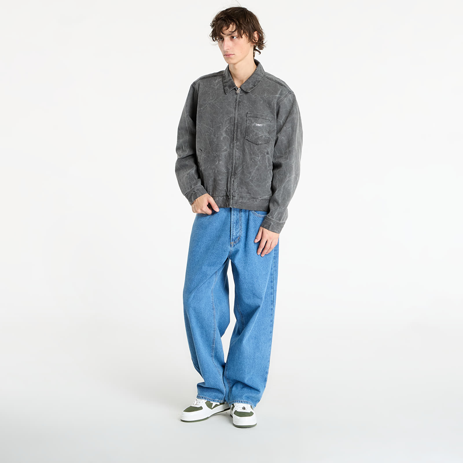 Jackets OBEY Workman Zip Jacket Black Wrinkle Wash