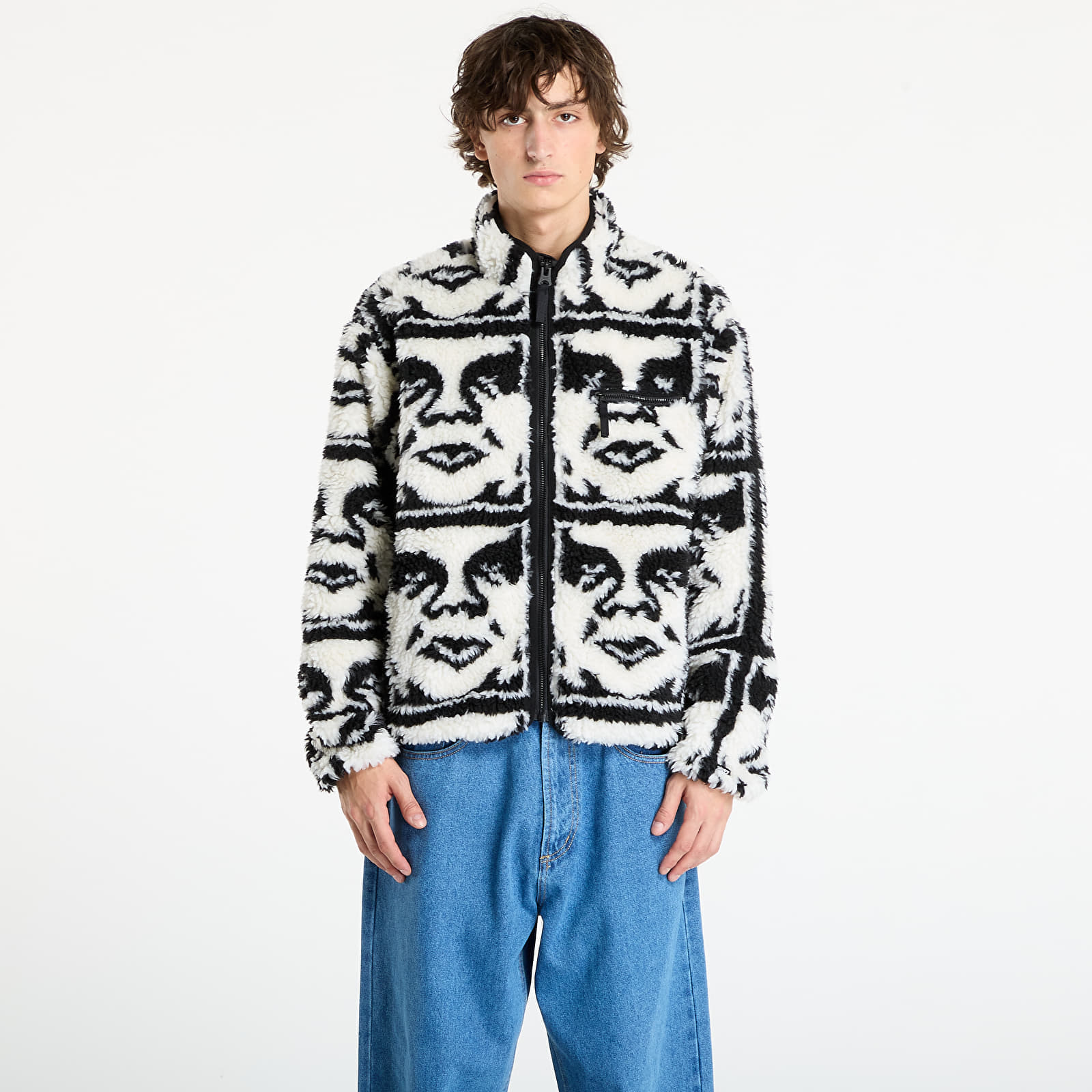Jachetă OBEY Repeated Icon Sherpa Jacket Black Multi M