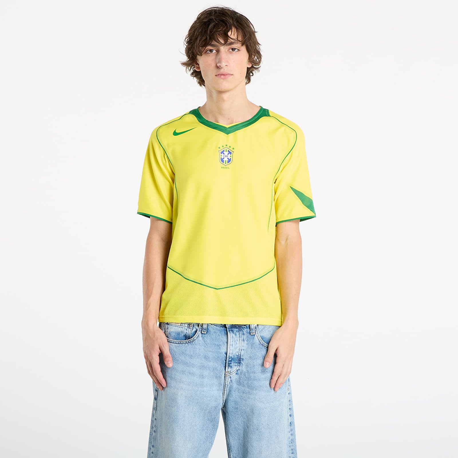 Jersey Nike Mens Soccer Replica Jersey Brazil 2004 Total 90 Reissue Opti Yellow/ Apple Green/ Apple Green L