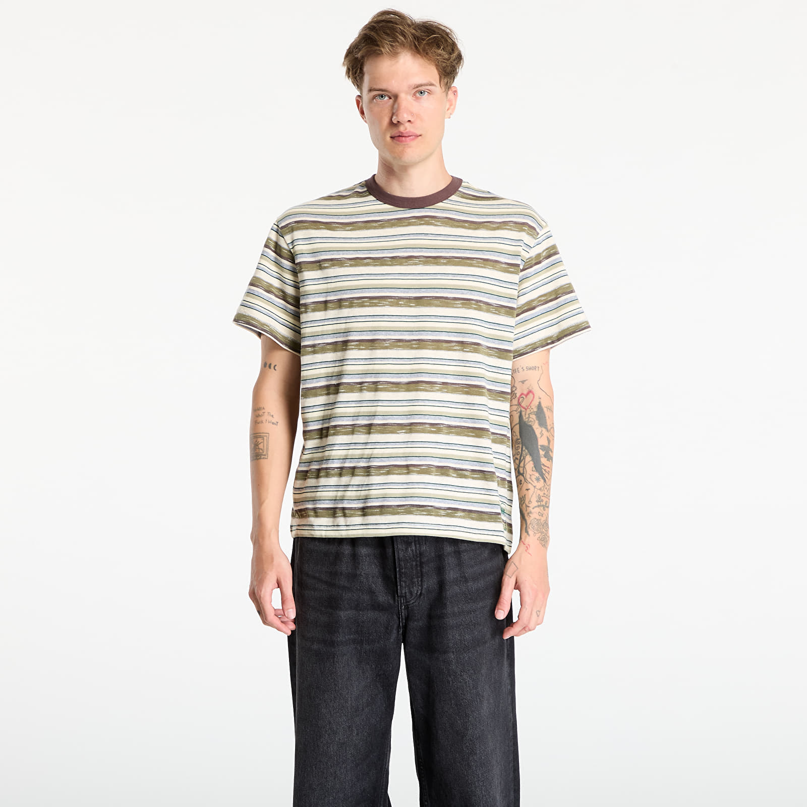 T-Shirts Brain Dead Toni Stripe T-Shirt Olive/ Multi