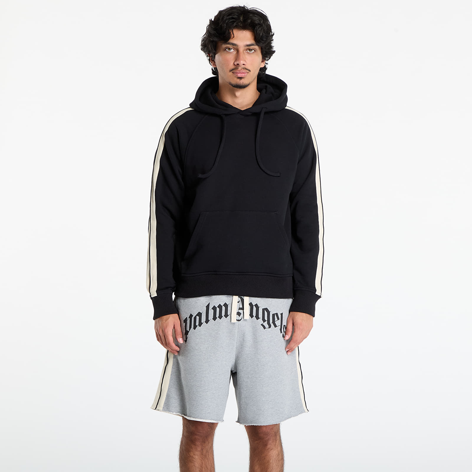 Kapucnis pulóverek és pulcsik Palm Angels Curved Logo Track Hoody Black/ Off White