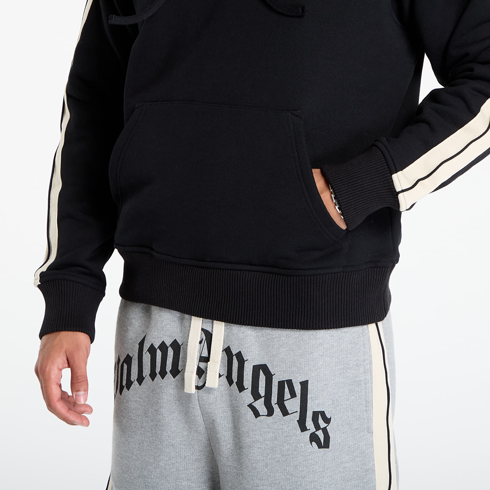 Kapucnis pulóverek és pulcsik Palm Angels Curved Logo Track Hoody Black/ Off White