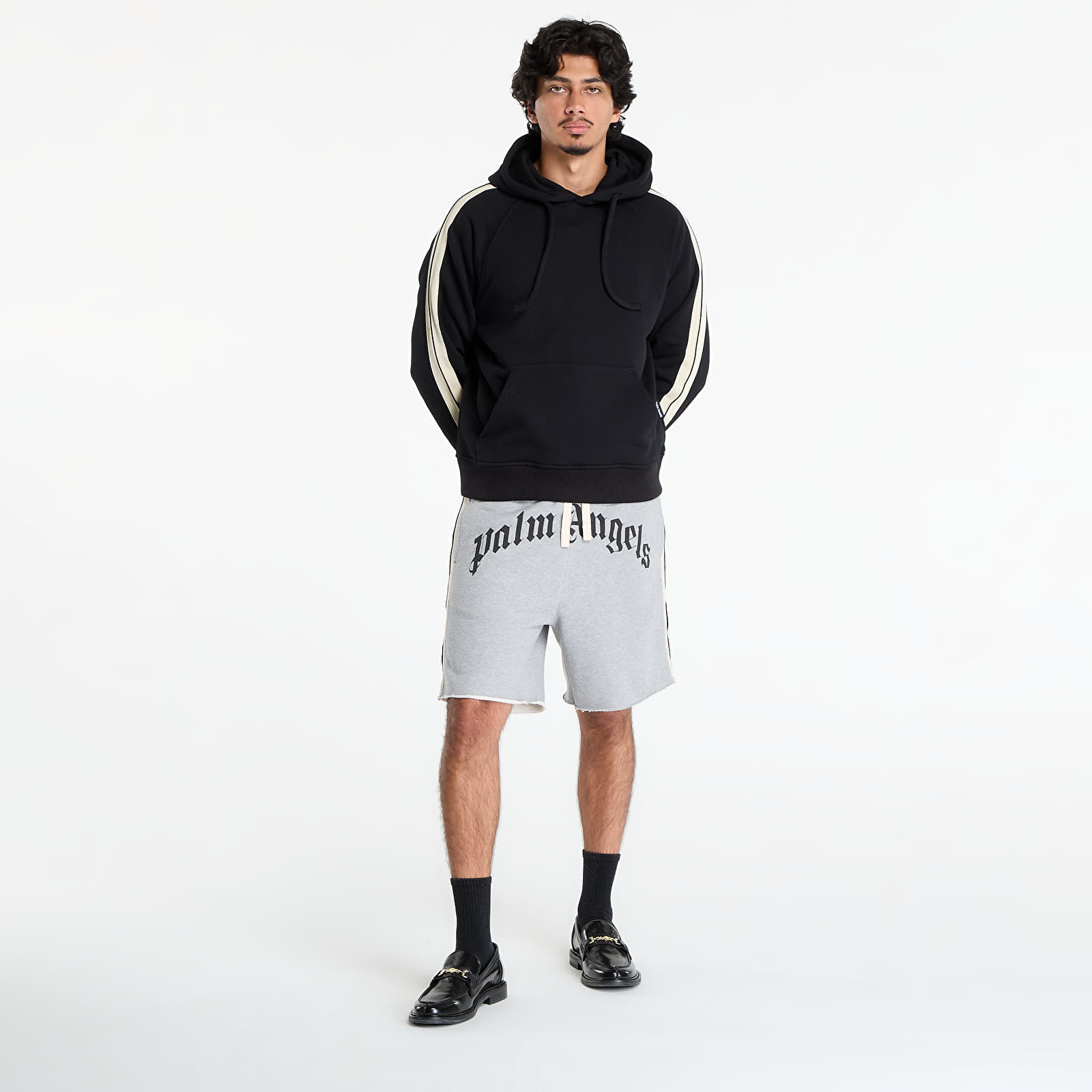 Kapucnis pulóverek és pulcsik Palm Angels Curved Logo Track Hoody Black/ Off White