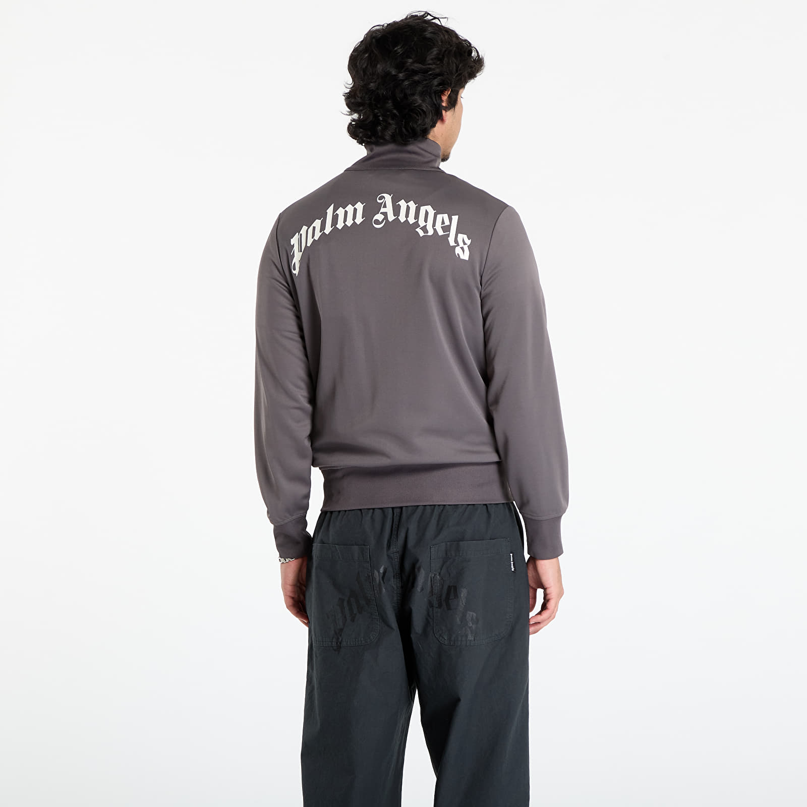 Jackets Palm Angels Back Curved Logo Track Jacket Dark Grey/ Off White
