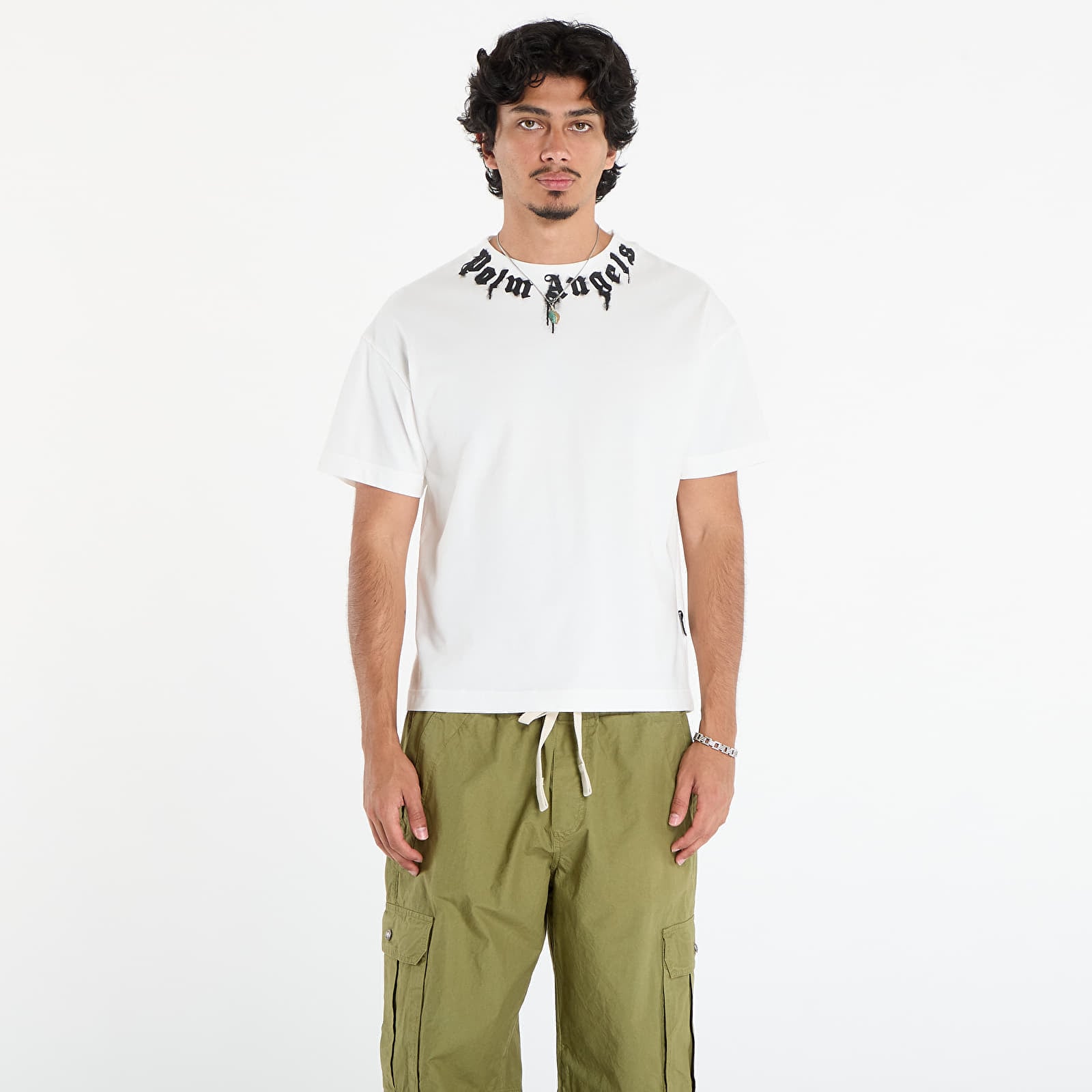 Tricou Palm Angels Neck Logo Reg Tee Off White/ Black S