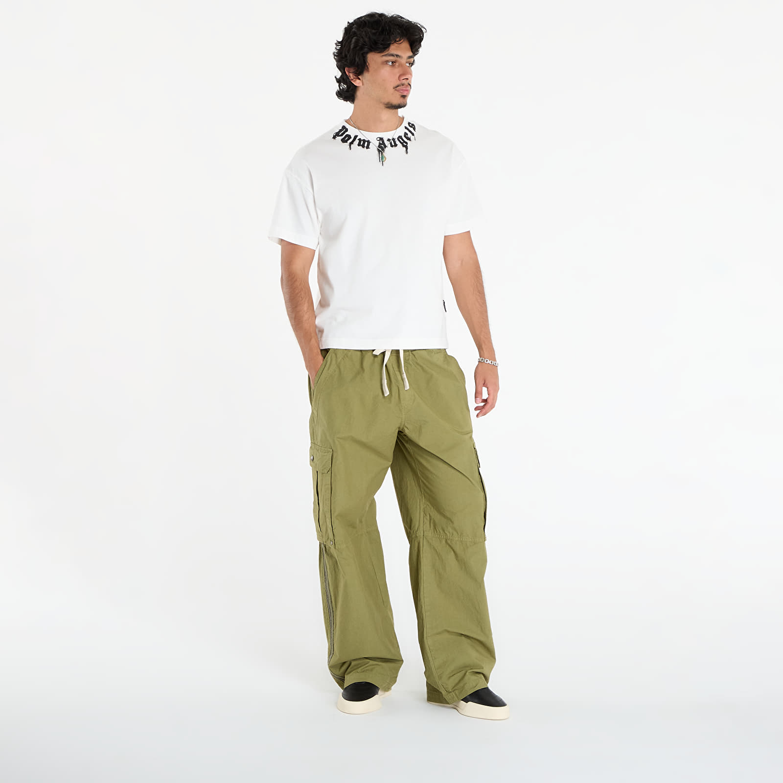 Pólók Palm Angels Neck Logo Reg Tee Off White/ Black