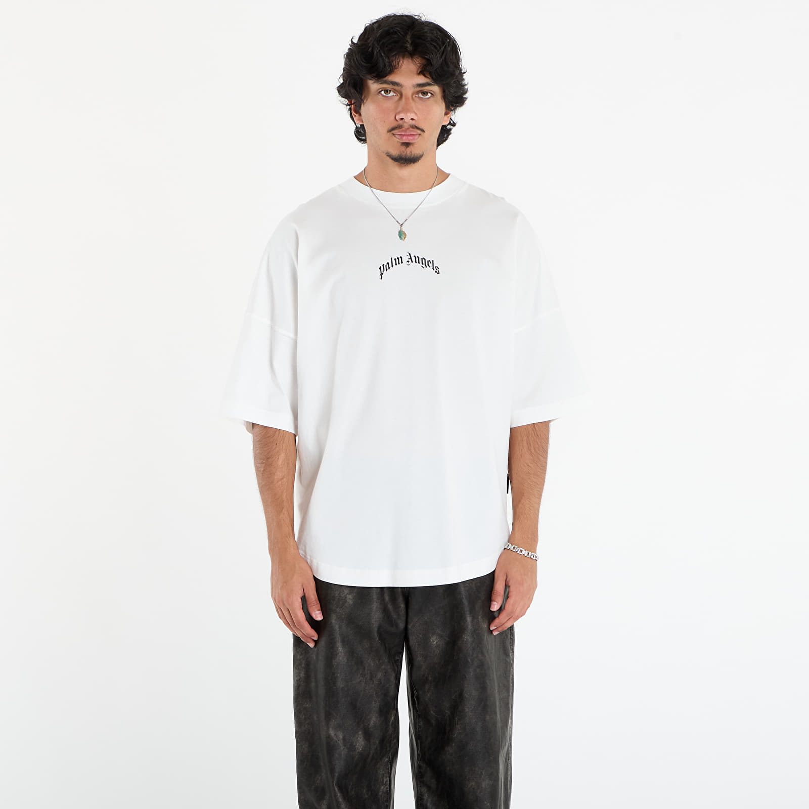 Pólók Palm Angels Back Curved Logo Over Tee Off White/ Black