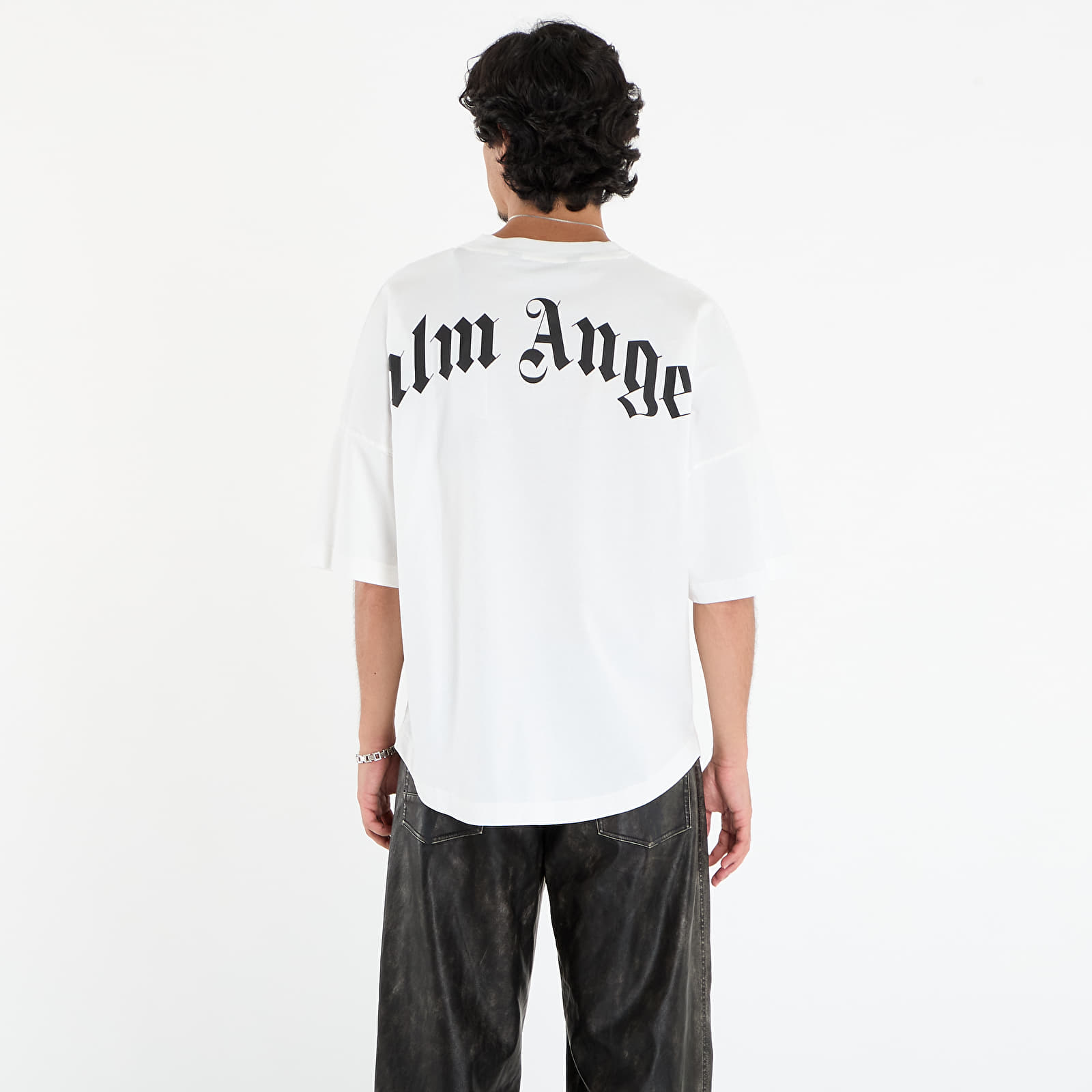 Pólók Palm Angels Back Curved Logo Over Tee Off White/ Black