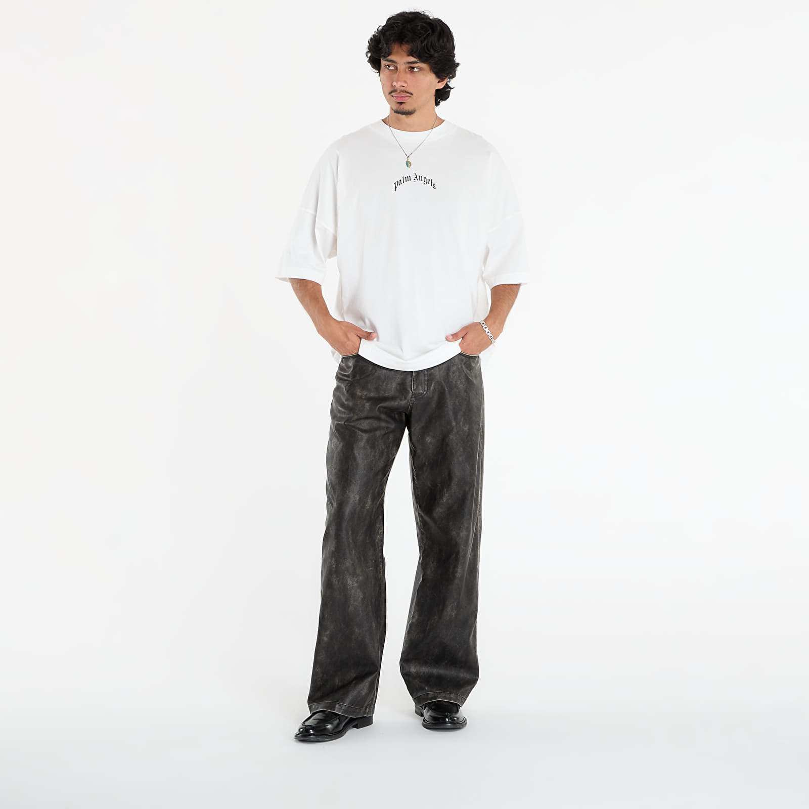 Pólók Palm Angels Back Curved Logo Over Tee Off White/ Black