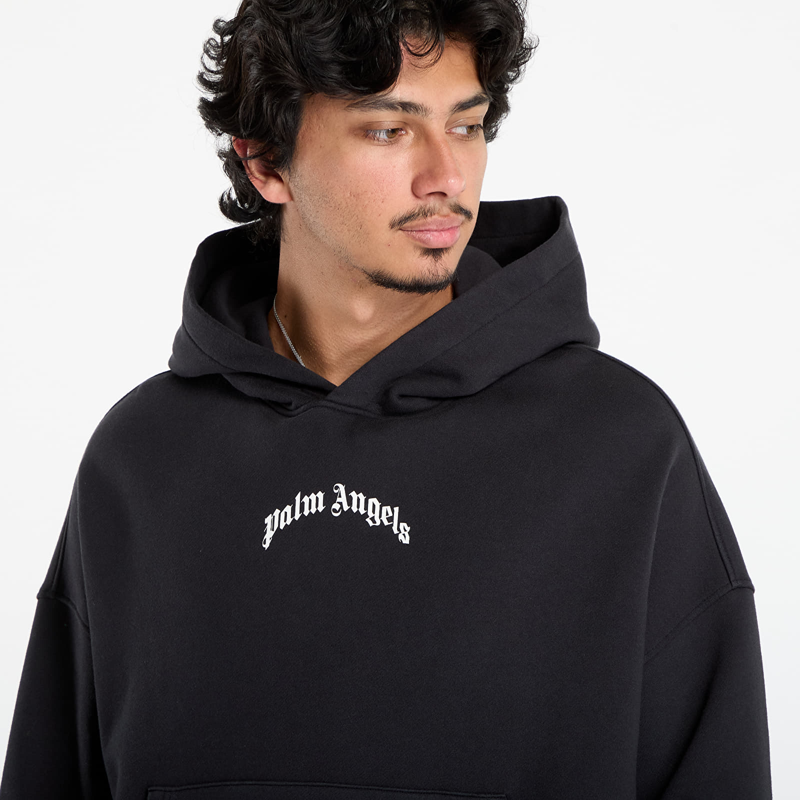 Kapucnis pulóverek és pulcsik Palm Angels Back Curved Logo Loose Hoody Black/ Off White