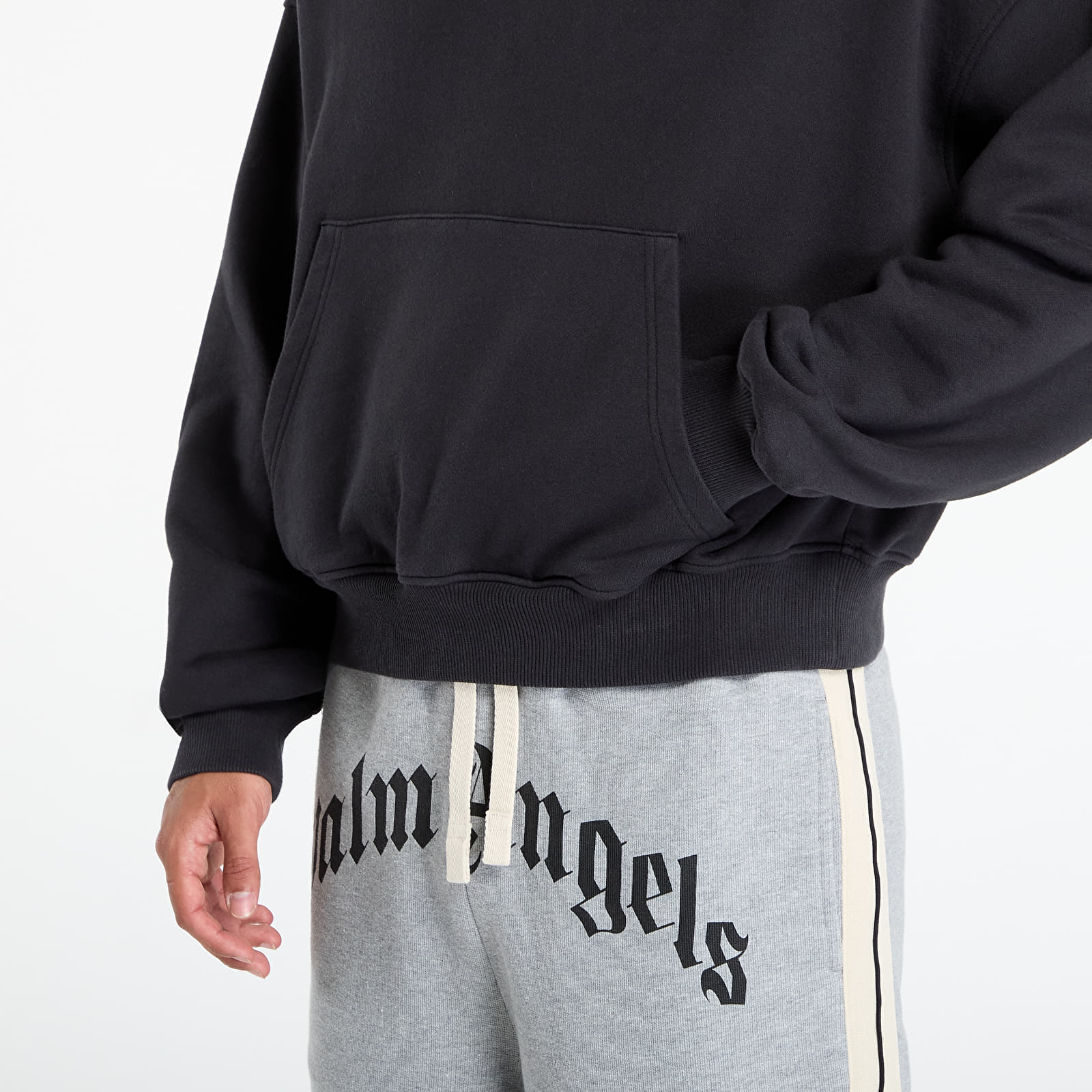 Kapucnis pulóverek és pulcsik Palm Angels Back Curved Logo Loose Hoody Black/ Off White