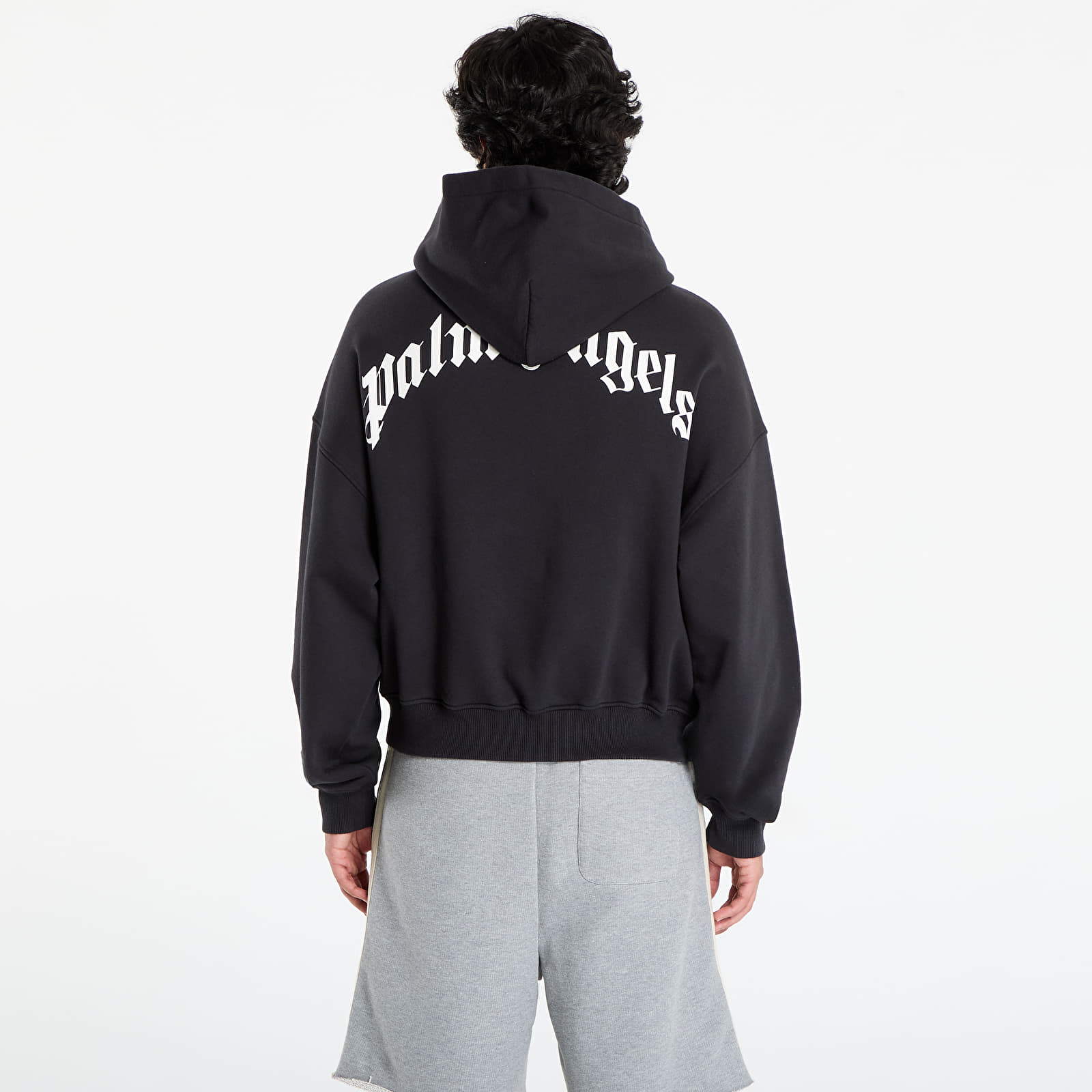 Kapucnis pulóverek és pulcsik Palm Angels Back Curved Logo Loose Hoody Black/ Off White