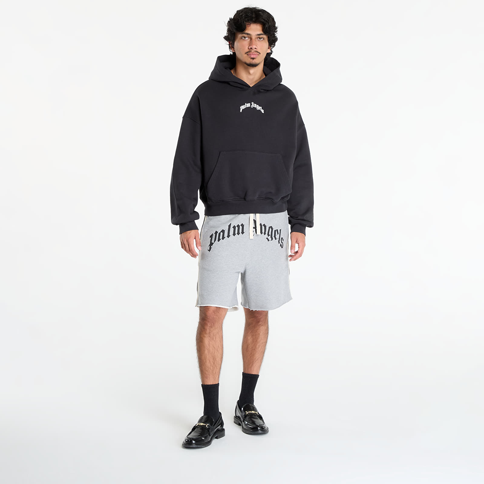 Kapucnis pulóverek és pulcsik Palm Angels Back Curved Logo Loose Hoody Black/ Off White