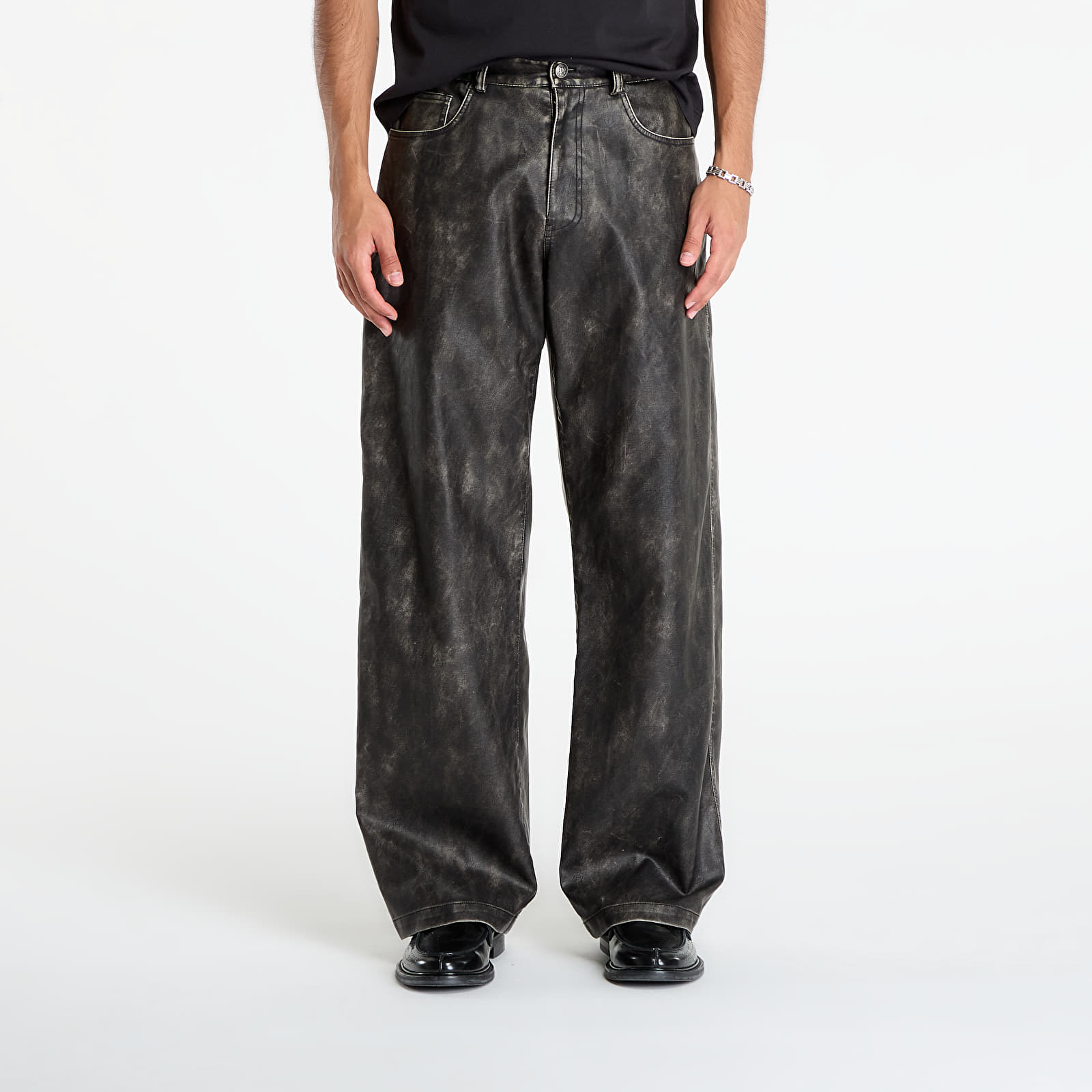 Pants Palm Angels Curved Logo Coated Pants Dark Grey/ Black