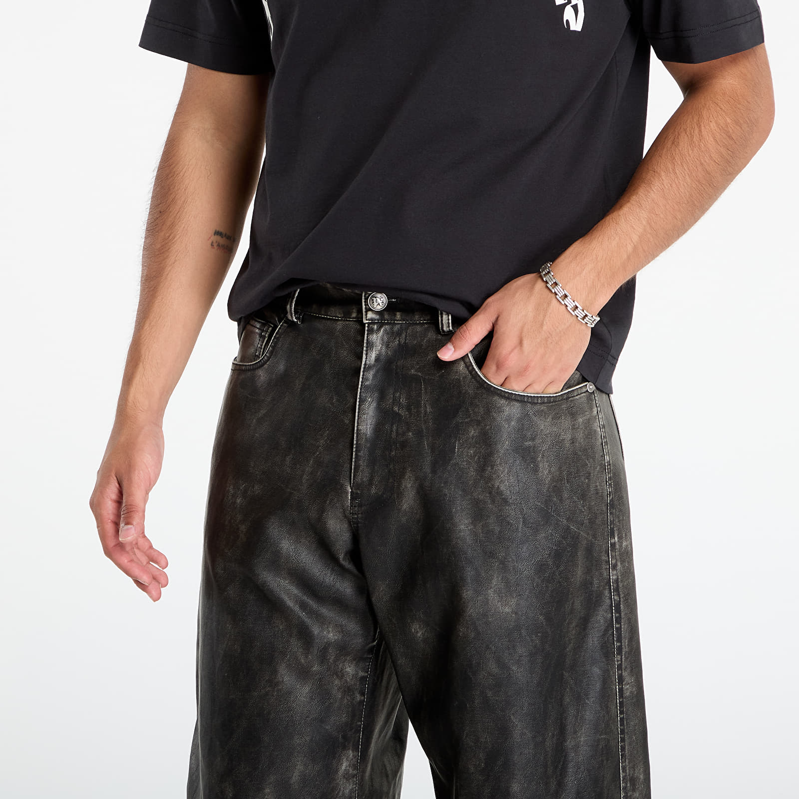 Pants Palm Angels Curved Logo Coated Pants Dark Grey/ Black