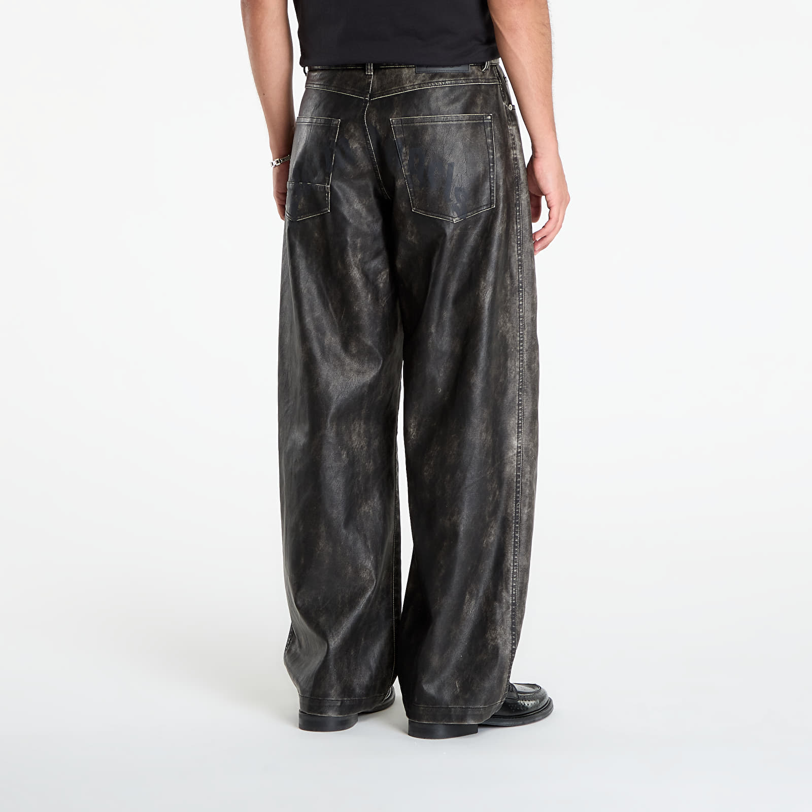 Pants Palm Angels Curved Logo Coated Pants Dark Grey/ Black