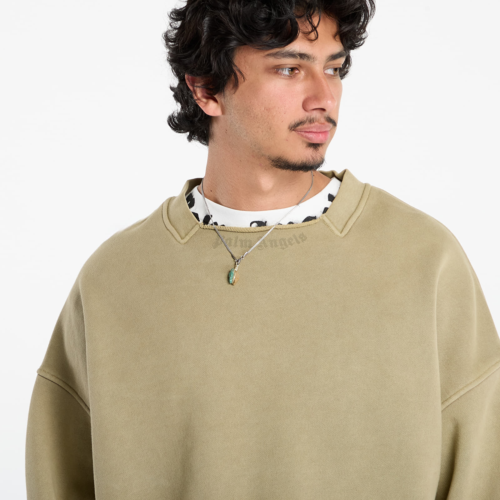 Hoodies and sweatshirts  Palm Angels Curved Logo Loose Collar Crew Army Green/ Dark Green