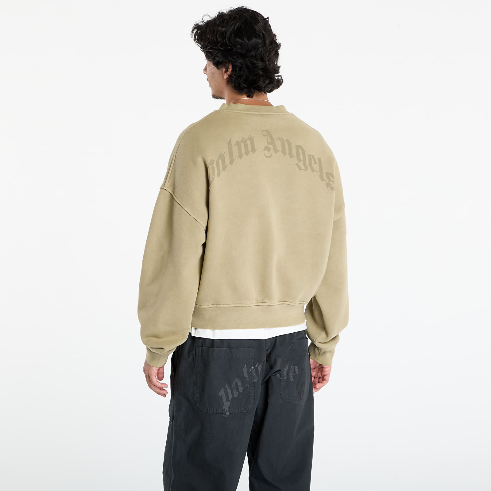 Hoodies and sweatshirts  Palm Angels Curved Logo Loose Collar Crew Army Green/ Dark Green