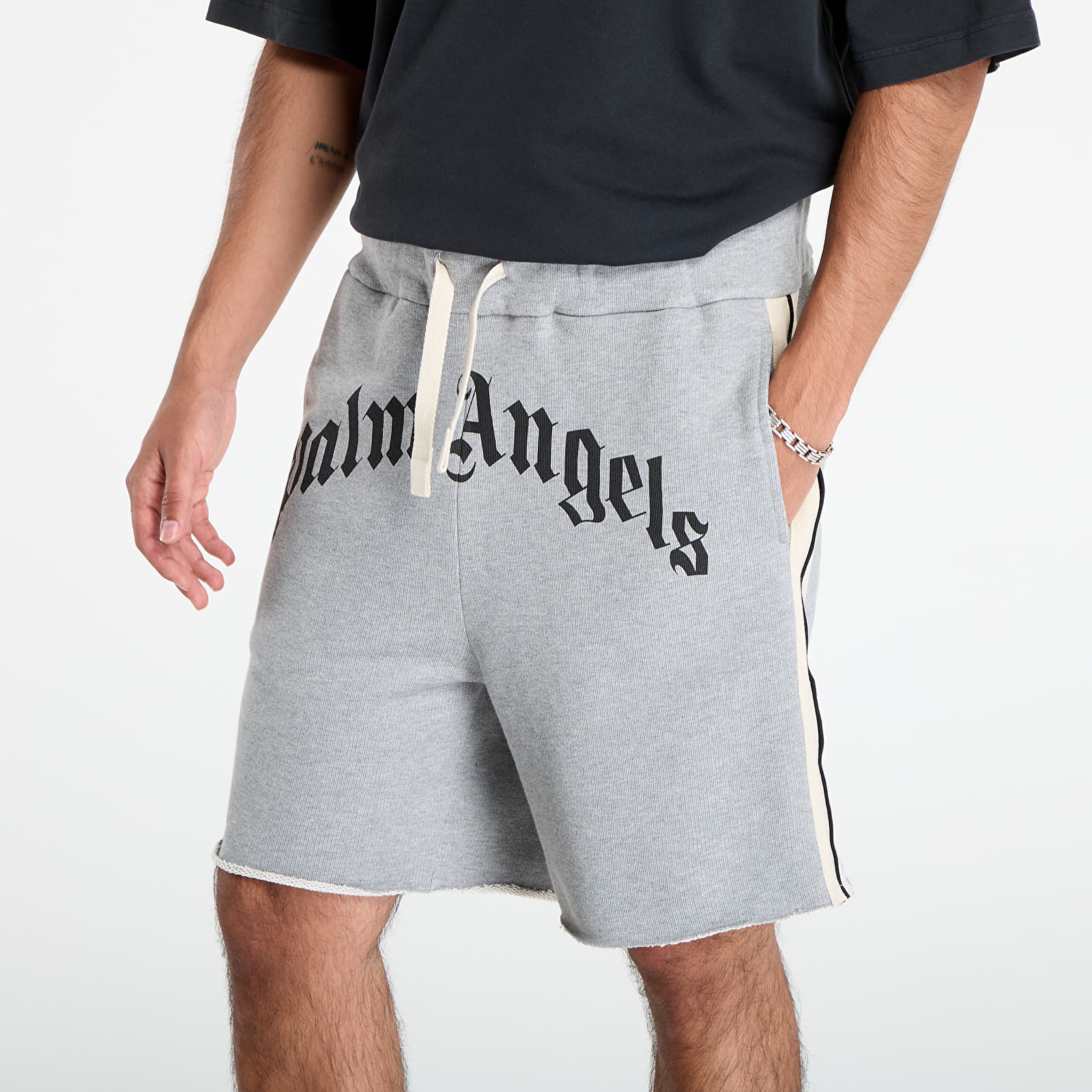 Shorts Palm Angels Curved Logo Track Sweatshort Grey Melange/ Black