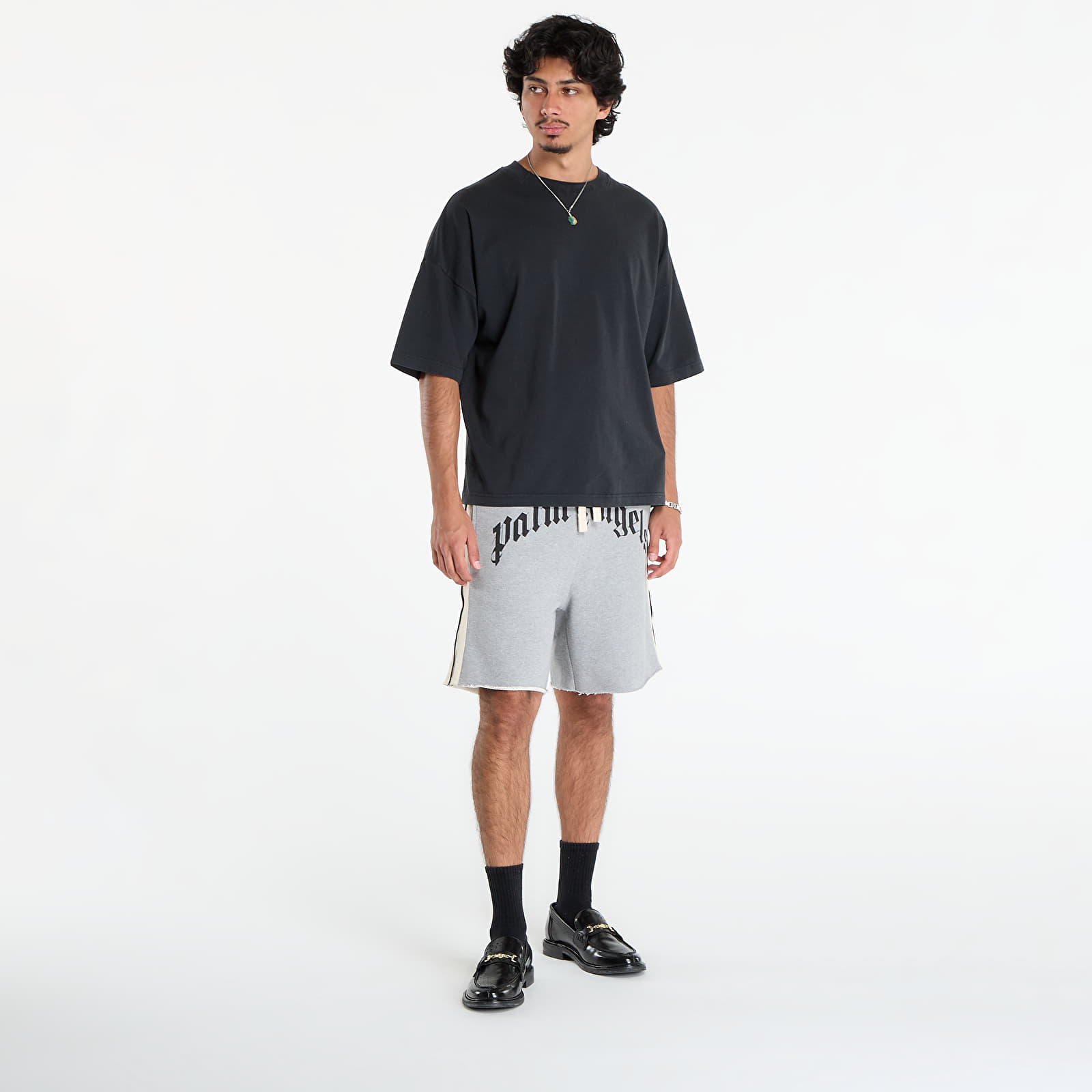 Shorts Palm Angels Curved Logo Track Sweatshort Grey Melange/ Black