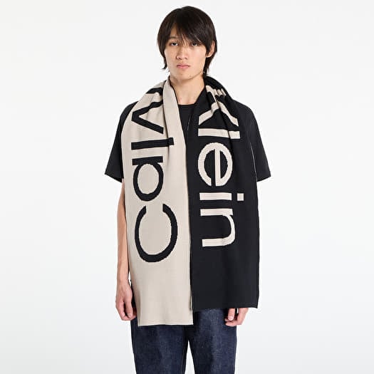 Calvin Klein Bold Logo 2-Tone Wool Scarf Black