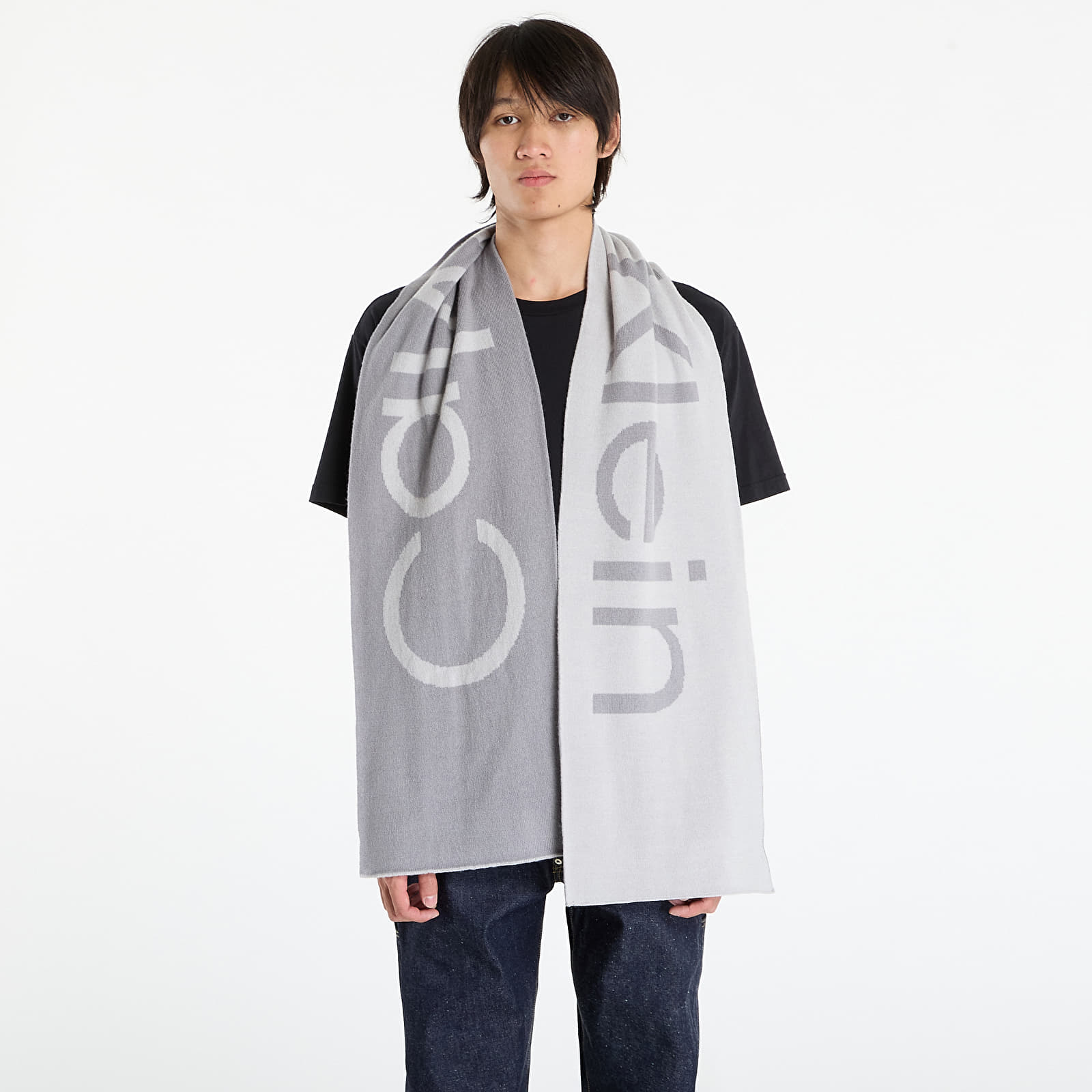 Scarves Calvin Klein Bold Logo 2-Tone Wool Scarf Grey