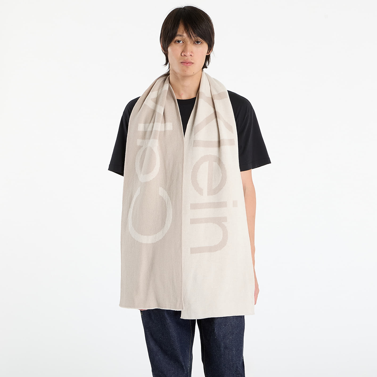 Sálak Calvin Klein Bold Logo 2-Tone Wool Scarf White