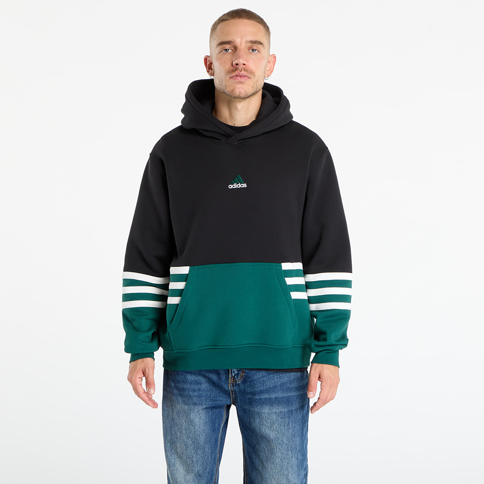 Férfi kapucnis pulcsik adidas Archive Cutline Hoodie Black/ Collegiate Green