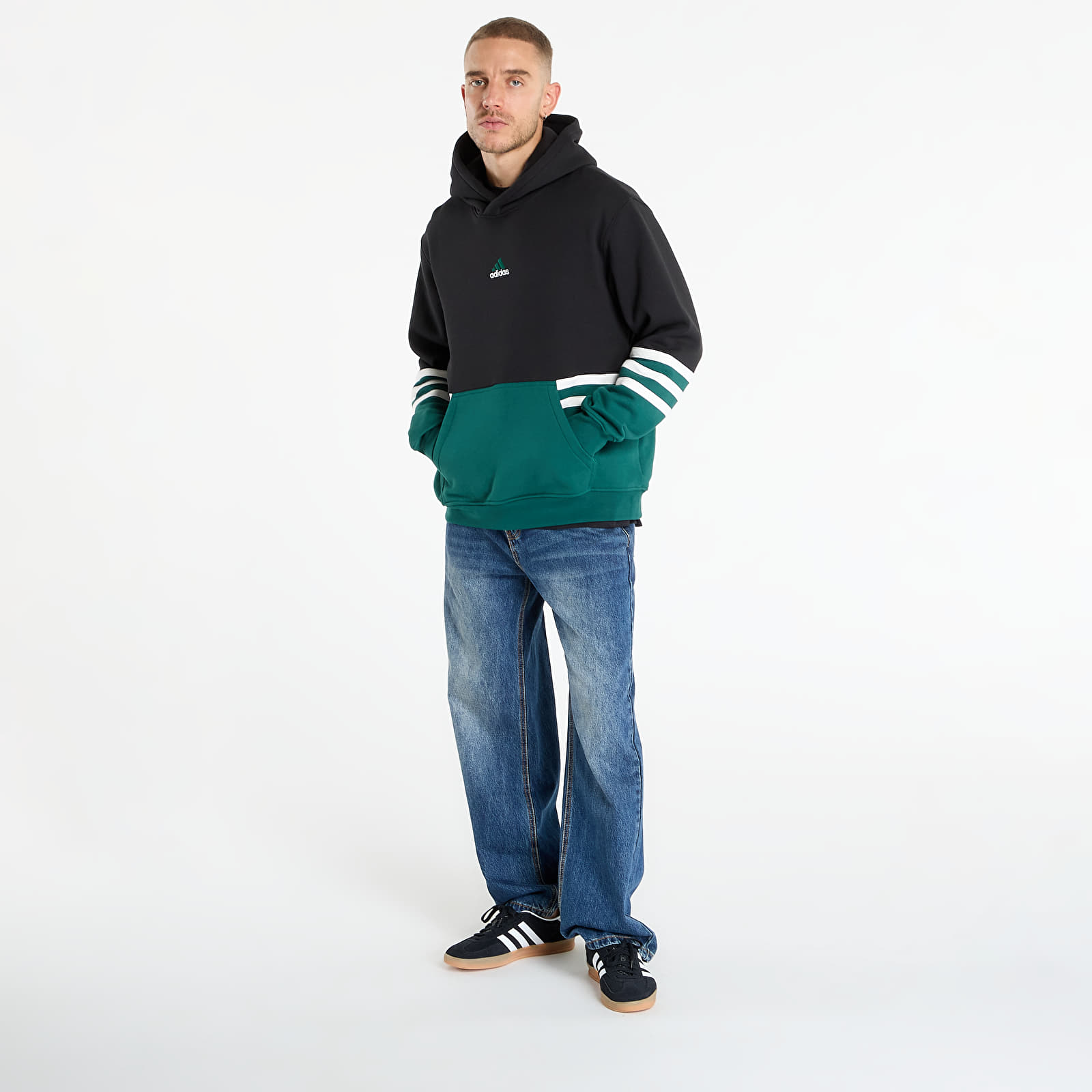 Férfi kapucnis pulcsik adidas Archive Cutline Hoodie Black/ Collegiate Green