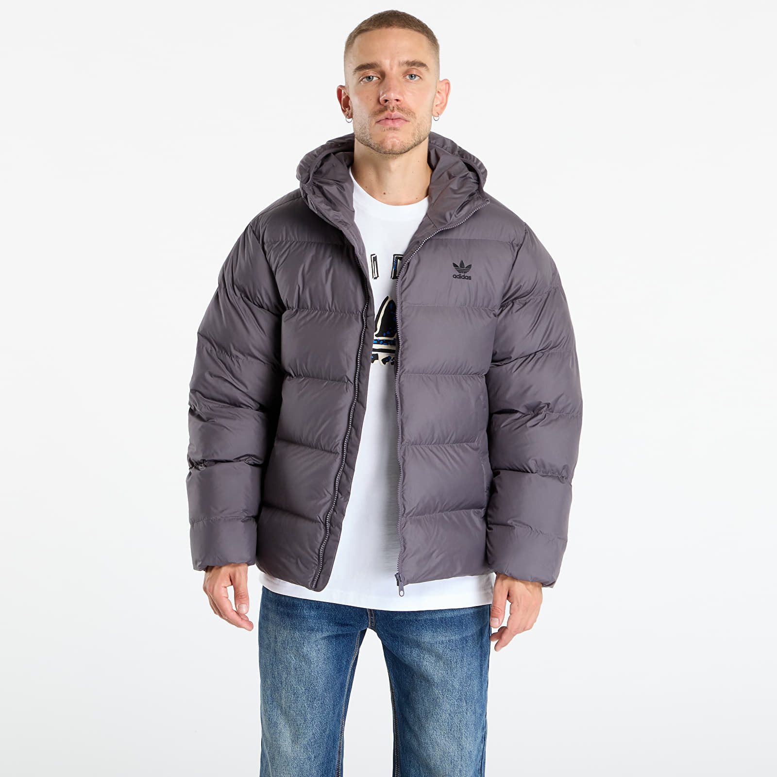 Casacos de homem adidas Tonal Hooded Puffer Jacket Grey Strata/ Print