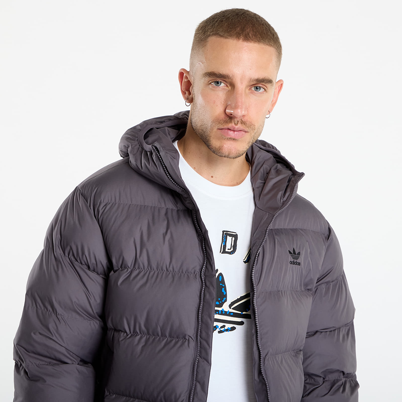 Casacos de homem adidas Tonal Hooded Puffer Jacket Grey Strata/ Print