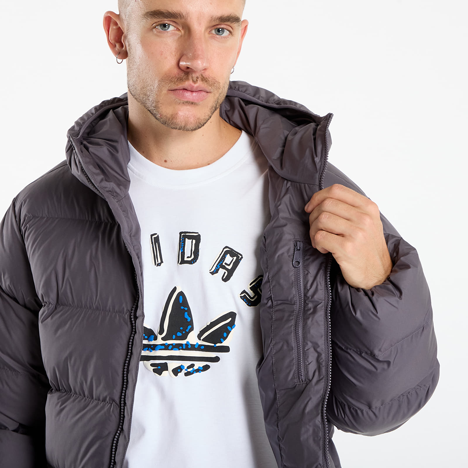Casacos de homem adidas Tonal Hooded Puffer Jacket Grey Strata/ Print