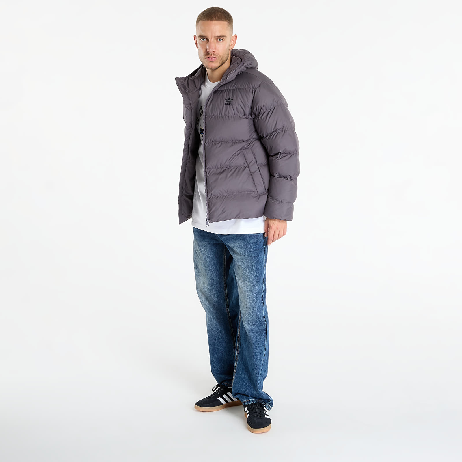 Casacos de homem adidas Tonal Hooded Puffer Jacket Grey Strata/ Print