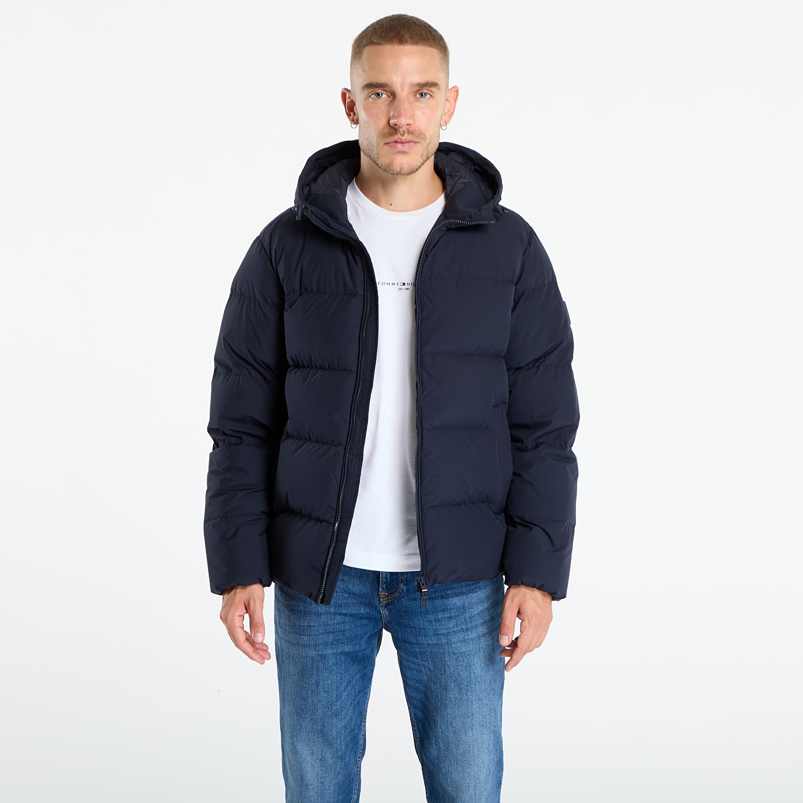 Casacos de homem Tommy Hilfiger Water Repellent Down Hooded Puffer Jacket Navy