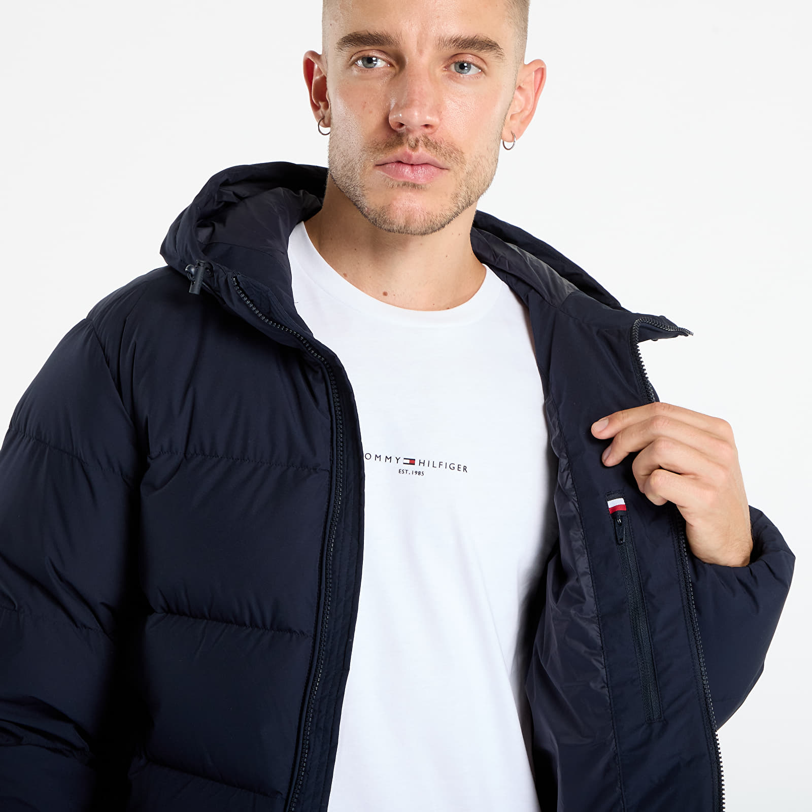 Casacos de homem Tommy Hilfiger Water Repellent Down Hooded Puffer Jacket Navy