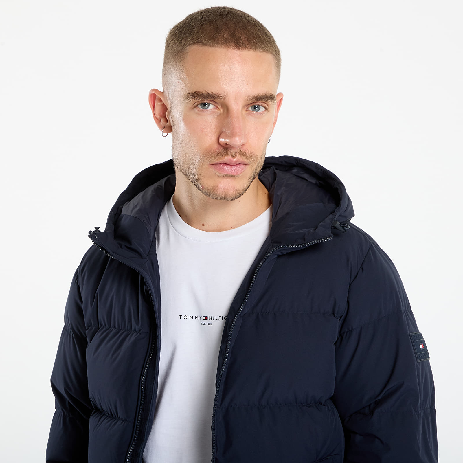 Casacos de homem Tommy Hilfiger Water Repellent Down Hooded Puffer Jacket Navy