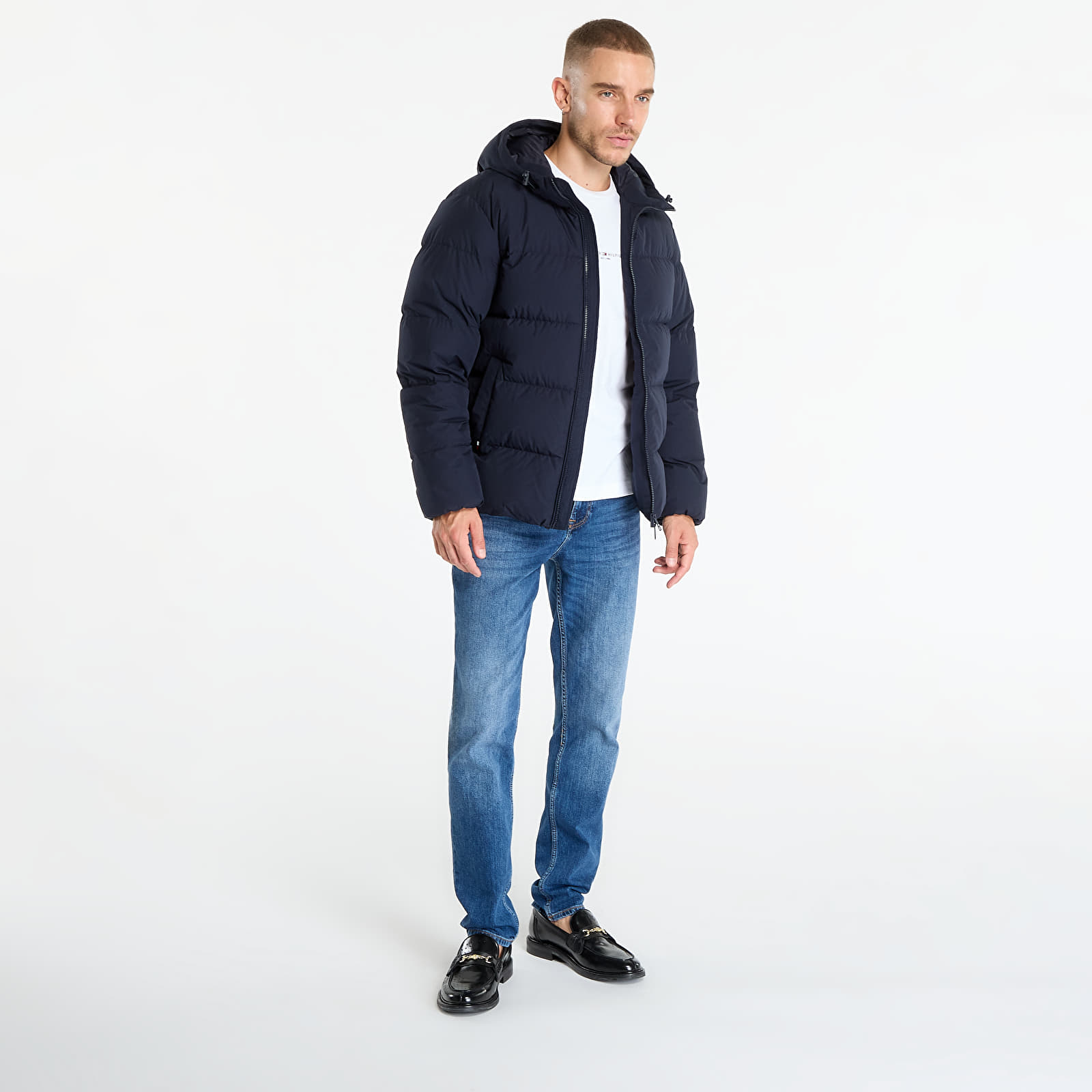 Casacos de homem Tommy Hilfiger Water Repellent Down Hooded Puffer Jacket Navy