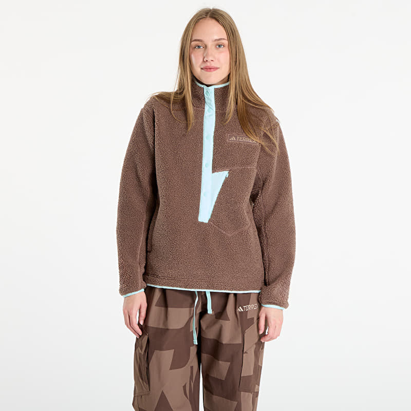 Mikina adidas Terrex Xploric High Pile Fleece Pullover Sweatshirt Earth Strata/ Aurora Ivy