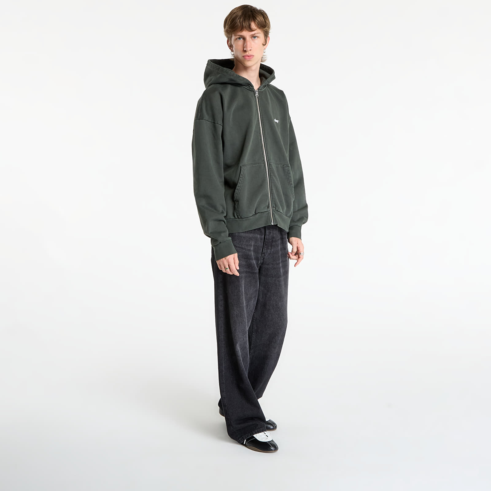 Kapucnis pulóverek és pulcsik OBEY Lowercase Pigment Zip Hood Pigment Pirate Black