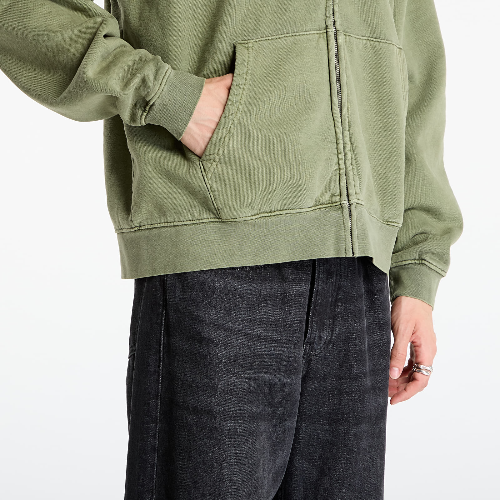 Kapucnis pulóverek és pulcsik OBEY Hybrid Faded Zip Hood Deep Lichen Green Faded Wash