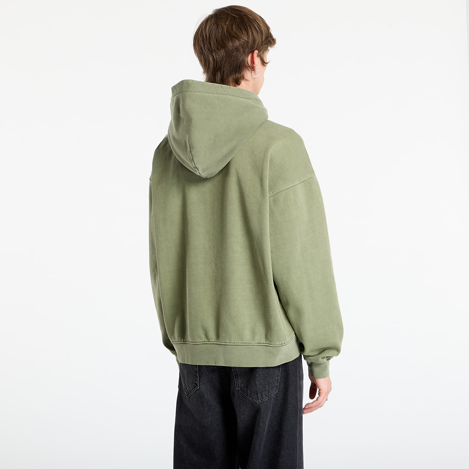 Kapucnis pulóverek és pulcsik OBEY Hybrid Faded Zip Hood Deep Lichen Green Faded Wash
